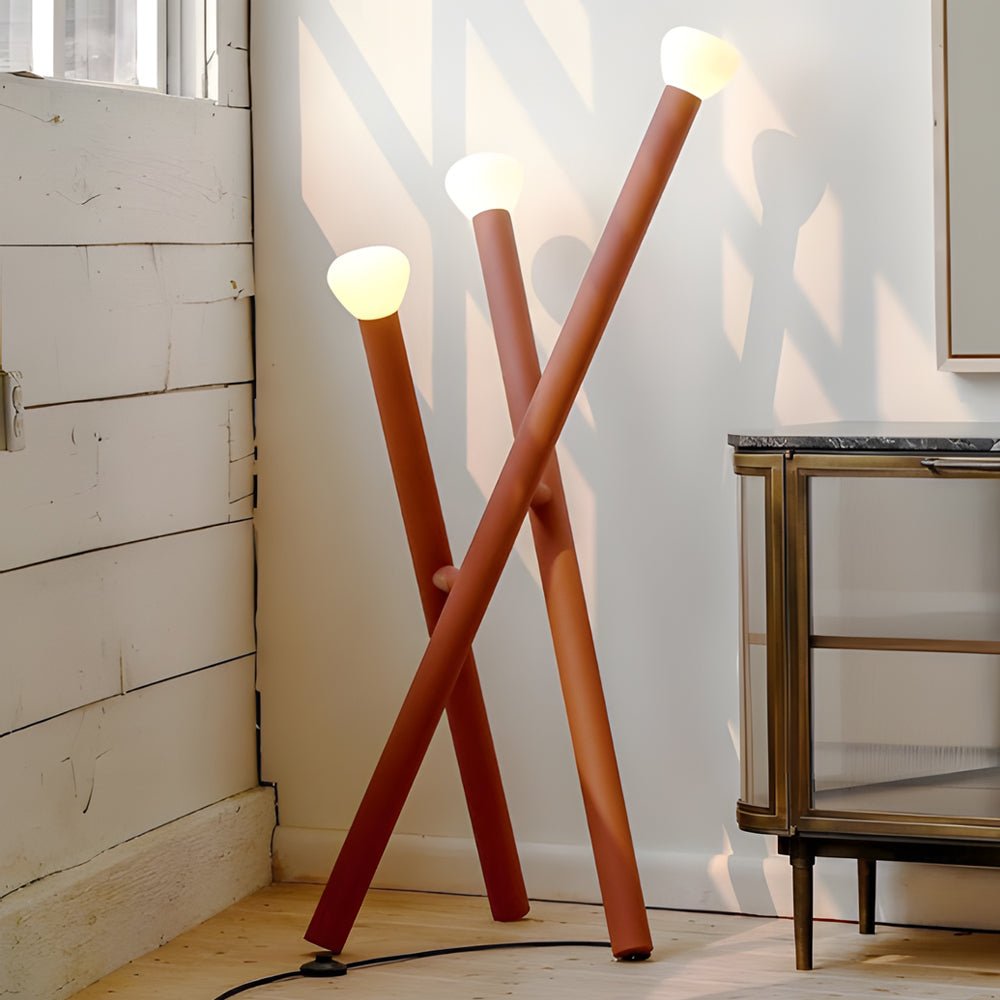 Modern Floor Lamp 3 Light Stick Nordic Milky Glass Dimmable Foot Switch Iron Matte Black White Blue Orange 59 Inch