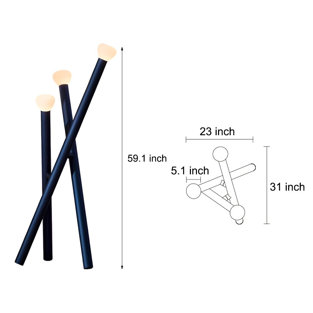 Modern Floor Lamp 3 Light Stick Nordic Milky Glass Dimmable Foot Switch Iron Matte Black White Blue Orange 59 Inch