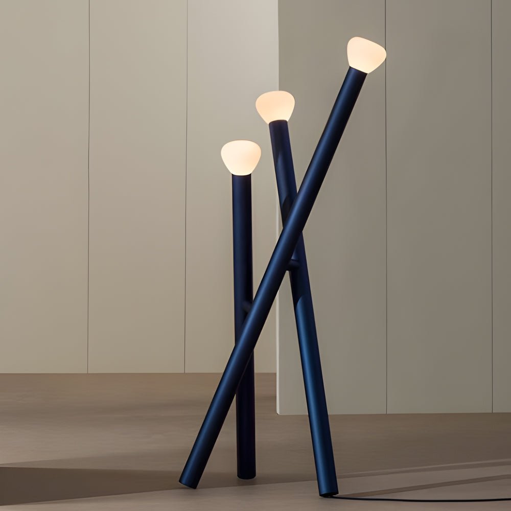 Modern Floor Lamp 3 Light Stick Nordic Milky Glass Dimmable Foot Switch Iron Matte Black White Blue Orange 59 Inch
