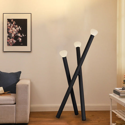 Modern Floor Lamp 3 Light Stick Nordic Milky Glass Dimmable Foot Switch Iron Matte Black White Blue Orange 59 Inch