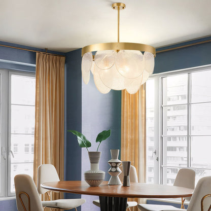 Gold Round Glass Bubble Chandelier — Modern E27 3-Light Adjustable Rod