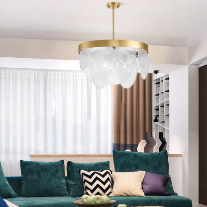 Gold Round Glass Bubble Chandelier — Modern E27 3-Light Adjustable Rod