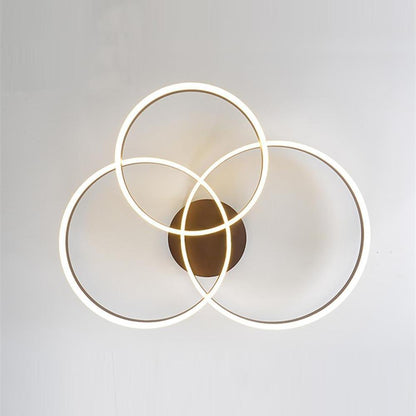 3-Ring Interlocking LED Semi-Flush Mount Ceiling Light Gold Metal Acrylic Dimmable 75W 35''