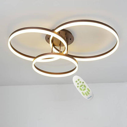 3-Ring Interlocking LED Semi-Flush Mount Ceiling Light Gold Metal Acrylic Dimmable 75W 35''