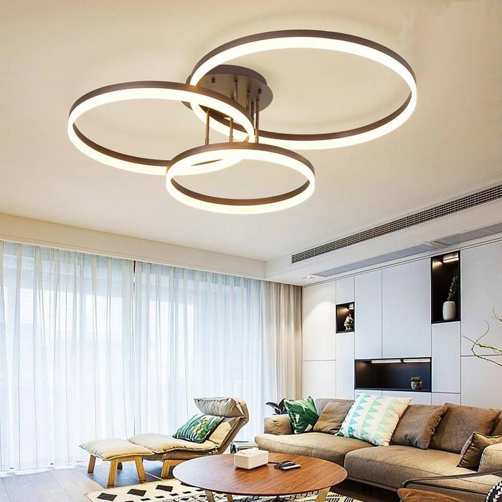 3-Ring Interlocking LED Semi-Flush Mount Ceiling Light Gold Metal Acrylic Dimmable 75W 35''