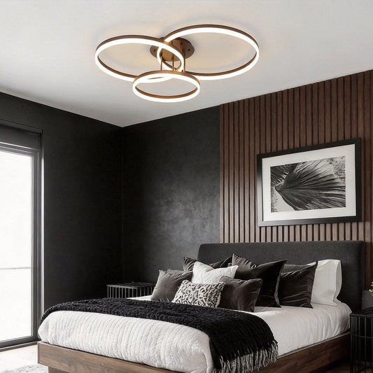 3-Ring Interlocking LED Semi-Flush Mount Ceiling Light Modern Metal Acrylic Gold Dimmable 35 Inch
