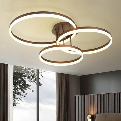 3-Ring Interlocking LED Semi-Flush Mount Ceiling Light Gold Metal Acrylic Dimmable 75W 35''