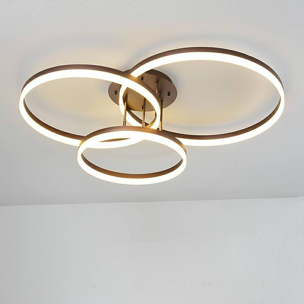 3-Ring Interlocking LED Semi-Flush Mount Ceiling Light Gold Metal Acrylic Dimmable 75W 35''