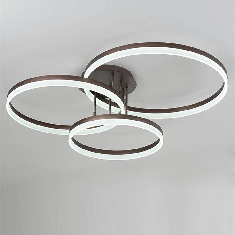 3-Ring Interlocking LED Semi-Flush Mount Ceiling Light Gold Metal Acrylic Dimmable 75W 35''