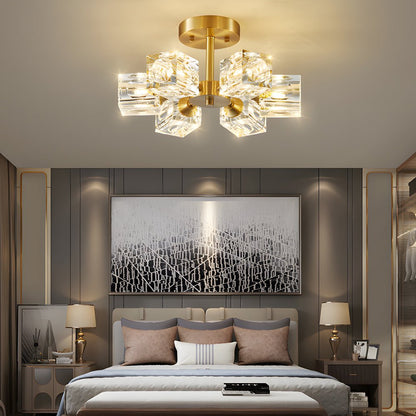 Crystal K9 Semi-Flush Mount Ceiling Light — Postmodern Copper 180° Adjustable G9 3 4 5 6 Light