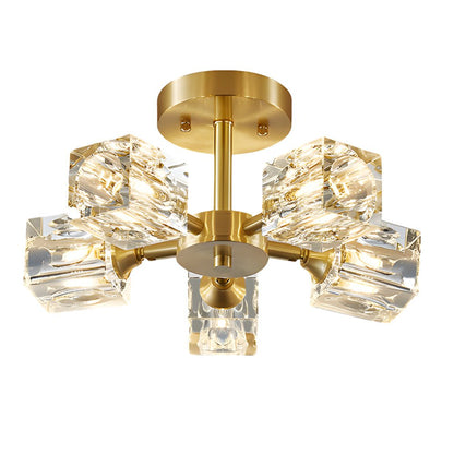 Crystal K9 Semi-Flush Mount Ceiling Light — Postmodern Copper 180° Adjustable G9 3 4 5 6 Light