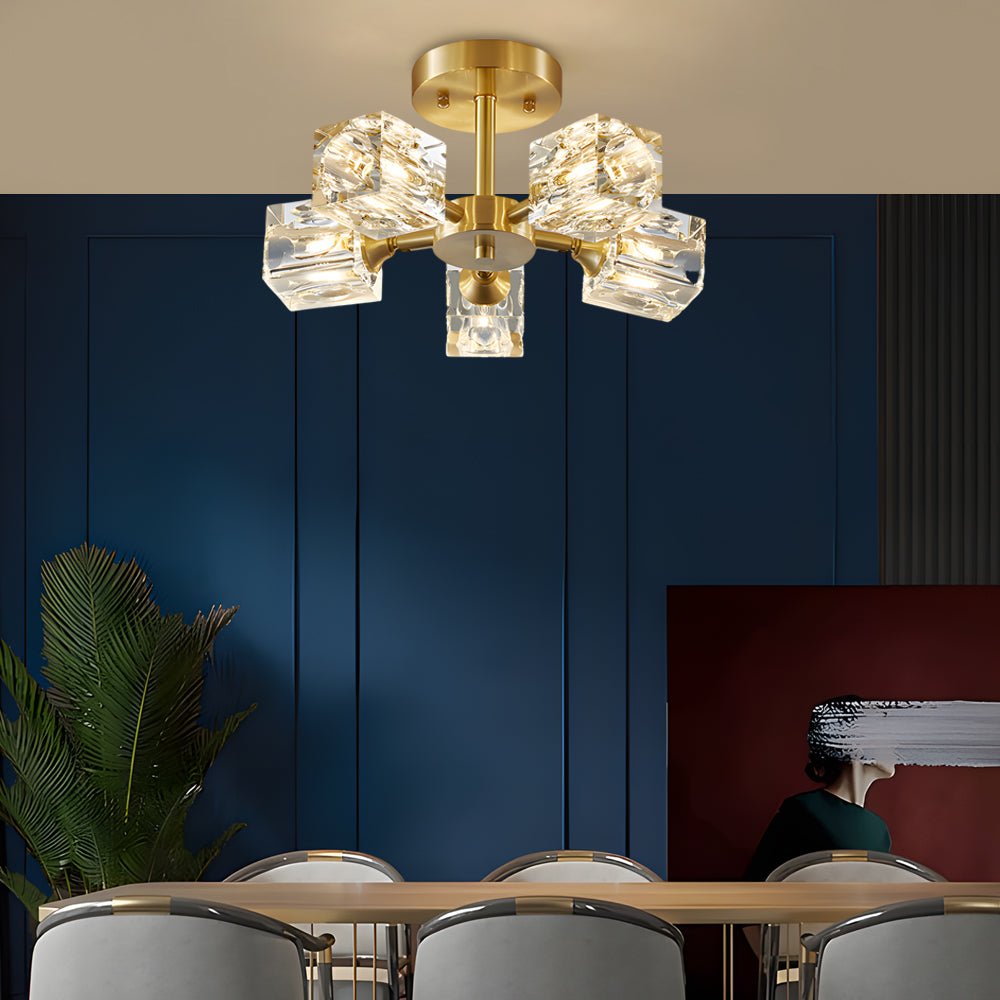 Crystal K9 Semi-Flush Mount Ceiling Light — Postmodern Copper 180° Adjustable G9 3 4 5 6 Light