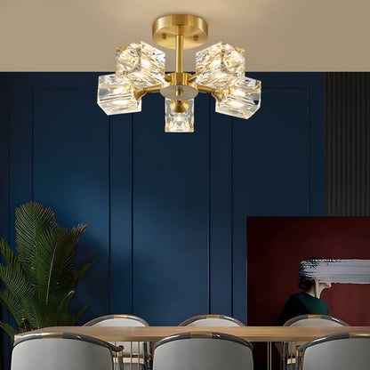 Crystal K9 Semi-Flush Mount Ceiling Light — Postmodern Copper 180° Adjustable G9 3 4 5 6 Light