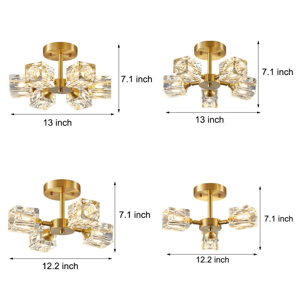 Crystal K9 Semi-Flush Mount Ceiling Light — Postmodern Copper 180° Adjustable G9 3 4 5 6 Light