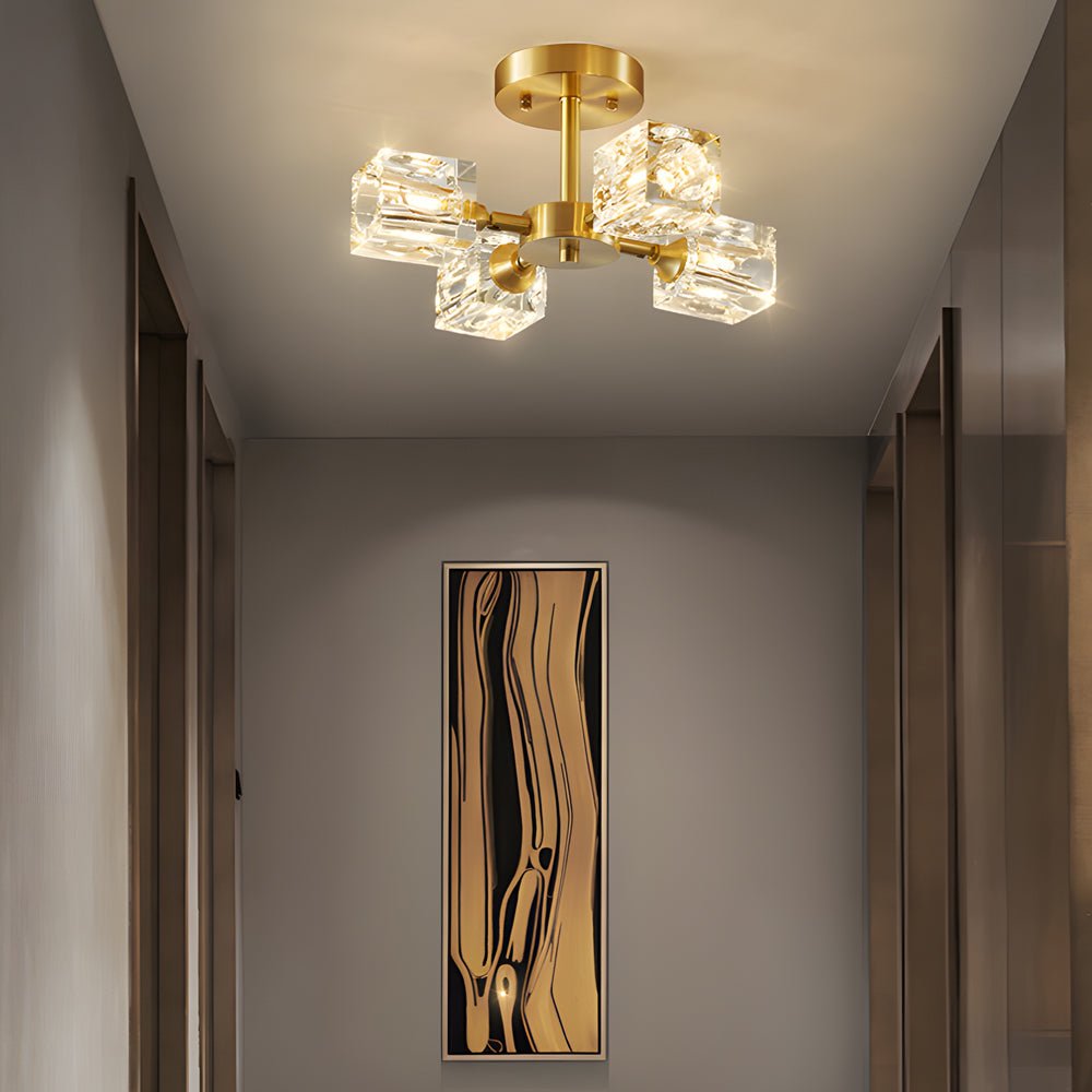 Crystal K9 Semi-Flush Mount Ceiling Light — Postmodern Copper 180° Adjustable G9 3 4 5 6 Light