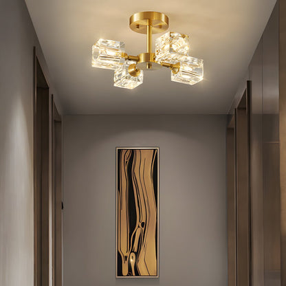Crystal K9 Semi-Flush Mount Ceiling Light — Postmodern Copper 180° Adjustable G9 3 4 5 6 Light
