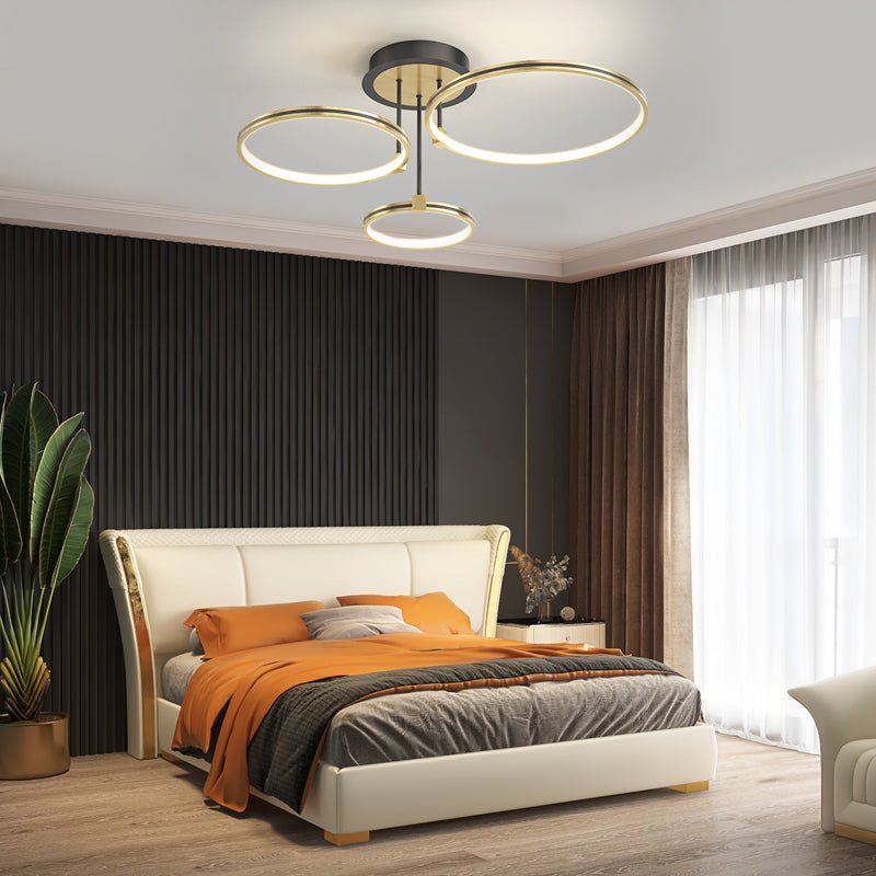 Concentric Rings Semi-Flush Mount Ceiling Light — Modern Gold LED Leather Detail 3 5 6 Ring