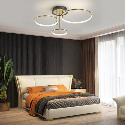 Concentric Rings Semi-Flush Mount Ceiling Light — Modern Gold LED Leather Detail 3 5 6 Ring