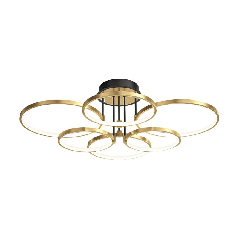 Concentric Rings Semi-Flush Mount Ceiling Light — Modern Gold LED Leather Detail 3 5 6 Ring