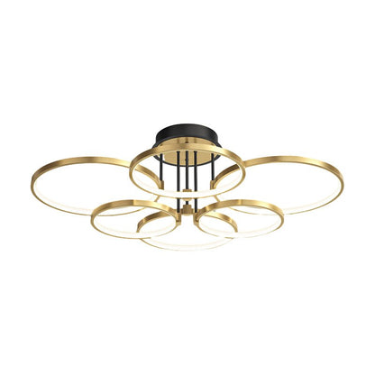 Concentric Rings Semi-Flush Mount Ceiling Light — Modern Gold LED Leather Detail 3 5 6 Ring