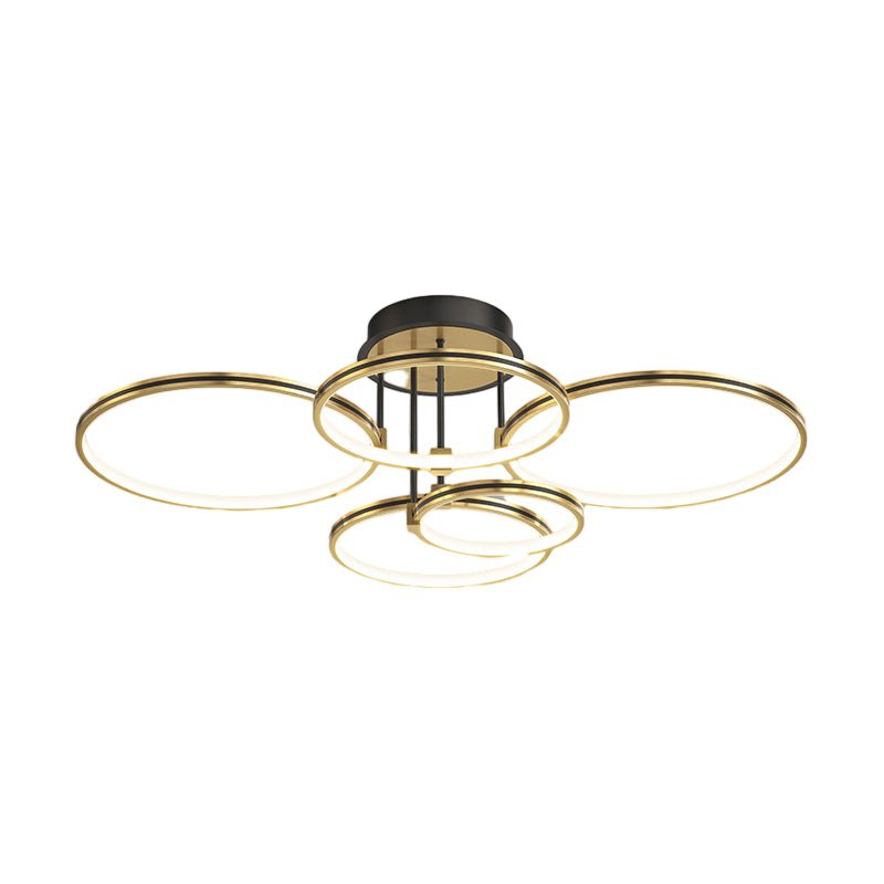 Concentric Rings Semi-Flush Mount Ceiling Light — Modern Gold LED Leather Detail 3 5 6 Ring