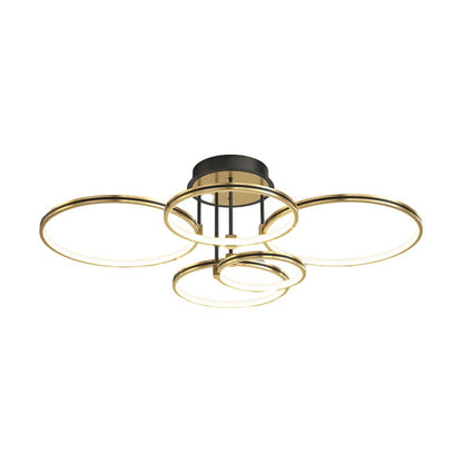 Concentric Rings Semi-Flush Mount Ceiling Light — Modern Gold LED Leather Detail 3 5 6 Ring