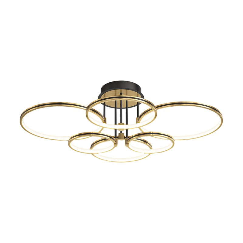 Concentric Rings Semi-Flush Mount Ceiling Light — Modern Gold LED Leather Detail 3 5 6 Ring