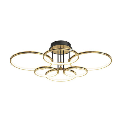 Concentric Rings Semi-Flush Mount Ceiling Light — Modern Gold LED Leather Detail 3 5 6 Ring