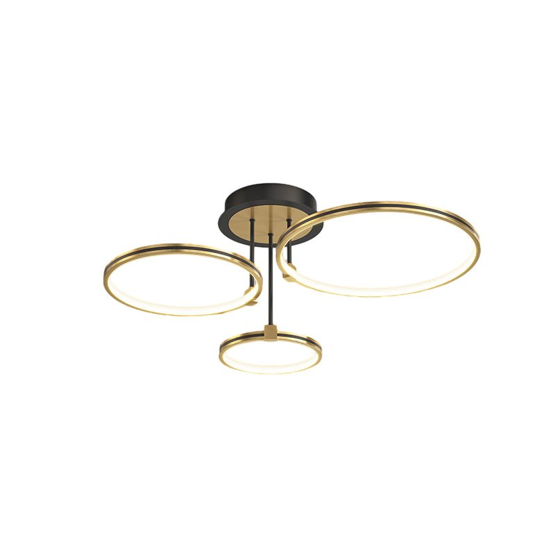 Concentric Rings Semi-Flush Mount Ceiling Light — Modern Gold LED Leather Detail 3 5 6 Ring