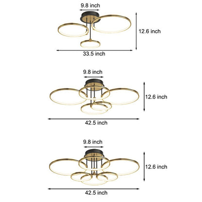 Concentric Rings Semi-Flush Mount Ceiling Light — Modern Gold LED Leather Detail 3 5 6 Ring