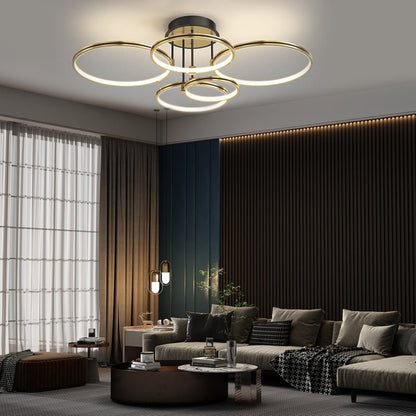 Concentric Rings Semi-Flush Mount Ceiling Light — Modern Gold LED Leather Detail 3 5 6 Ring