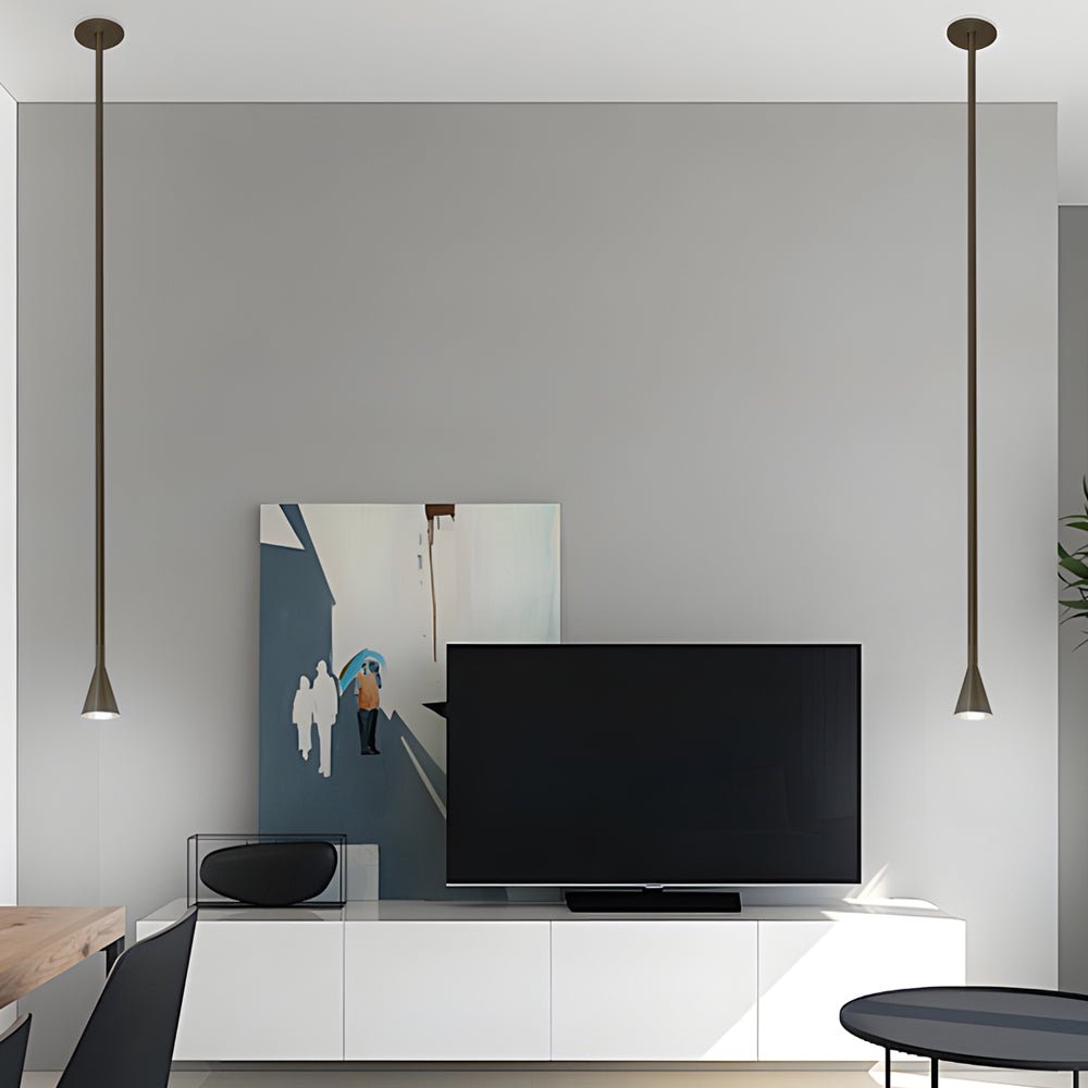 Tall Iron Tube Cone Pendant Light with Baked Finish