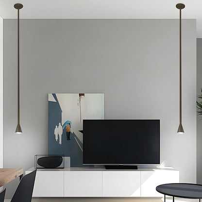 Tall Iron Tube Cone Pendant Light with Baked Finish