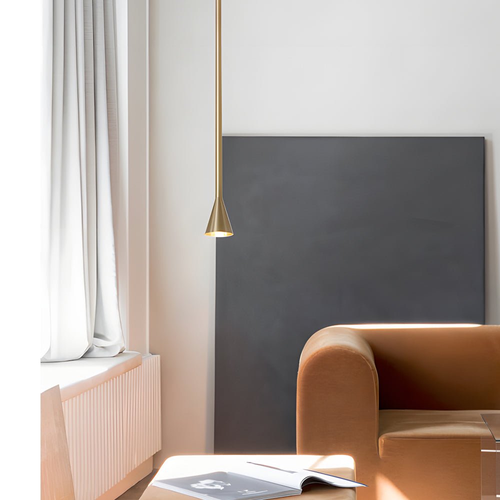 Tall Iron Tube Cone Pendant Light with Baked Finish