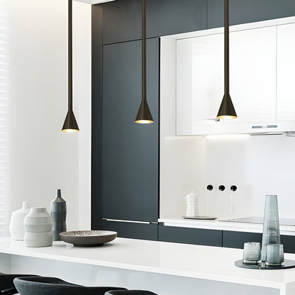 Tall Iron Tube Cone Pendant Light with Baked Finish