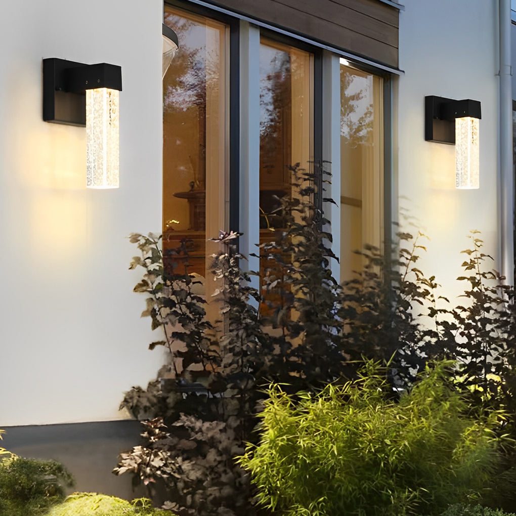 Modern LED Outdoor Wall Sconce Die-Cast Aluminum Crystal Bubble Shade 10W 3000K 90-260V Black