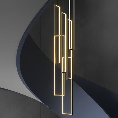 Staircase Chandelier Aluminum Silicone Six Rectangular Frame Black Nordic Integrated LED Three Heights 3000K or 6000K