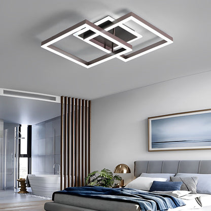 Double-Layer Overlapping Square Semi-Flush Mount Ceiling Light — Modern Nordic Brown Aluminum Acrylic LED