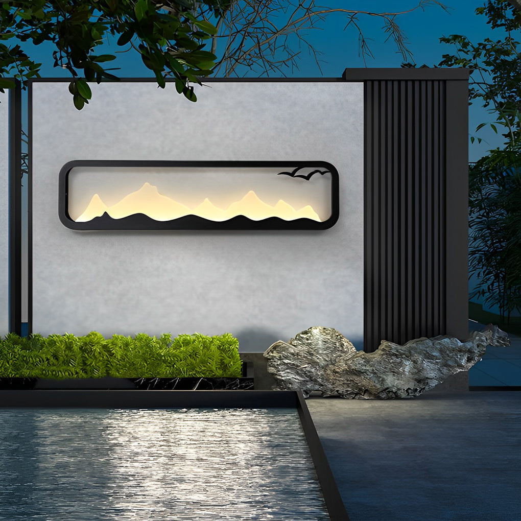 Modern LED Outdoor Wall Sconce Iron Acrylic Mountain Scenery 3000K IP65 Black 5 Sizes Industrial