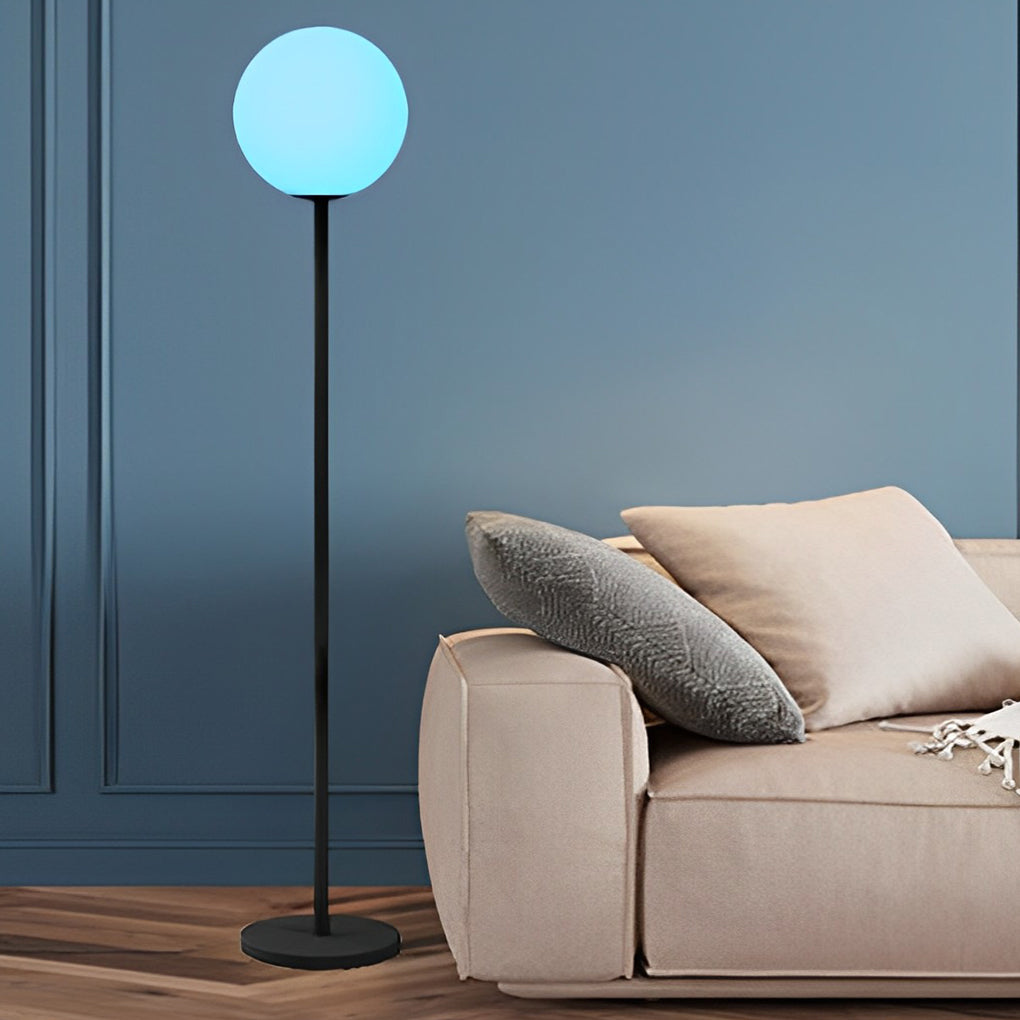 Modern Floor Lamp RGB 16 Color LED Globe App Control Dimmable Black Metal PE Shade Living Room Bedroom 60 Inch