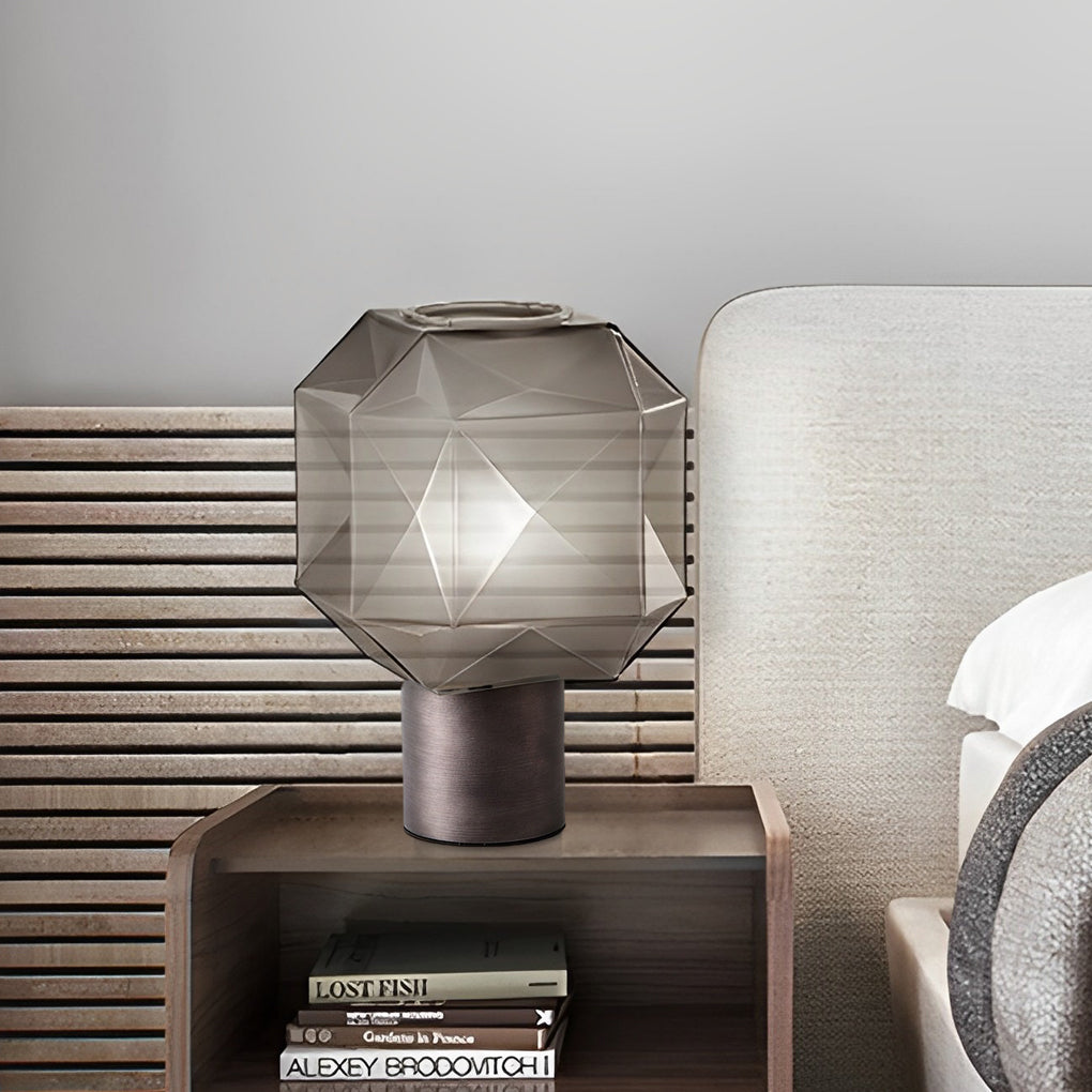 Modern Table Lamp Smoke Gray Glass Cubo Orb Multi-Refractive E27 Nordic Accent Warm White 3000K Black Brown 14 Inch
