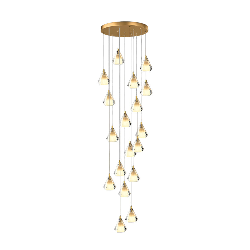 Staircase Chandelier H65 Brass Crystal Shade Brushed Copper Gold Integrated LED Modern Retro Nordic 3-Step Colour Temperature Five Configurations 9-Light to 36-Light