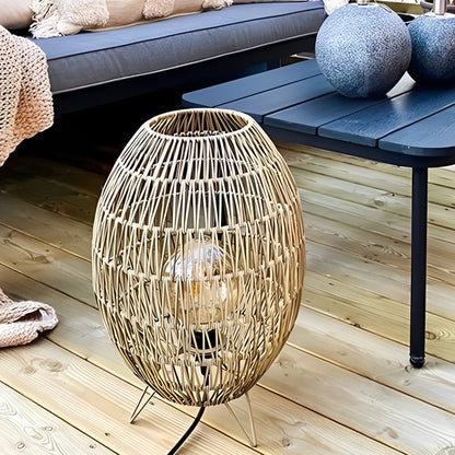 Handmade Rattan Oval Cage Outdoor Floor Lamp IP65 E27 Retro Rustic Iron