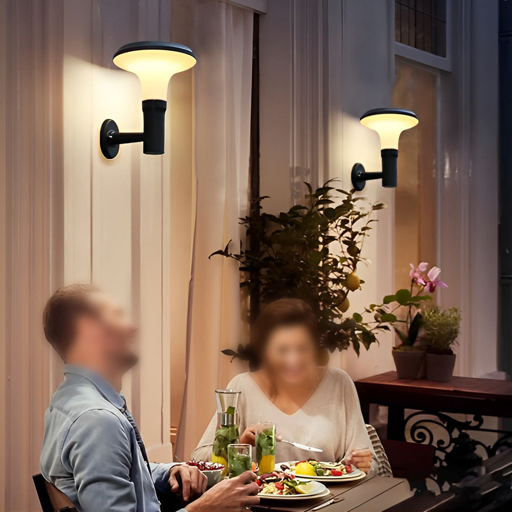 Modern Solar LED Outdoor Wall Sconce Round Flower Aluminum PC Shade IP65 2CCT Black Park Villa Garden