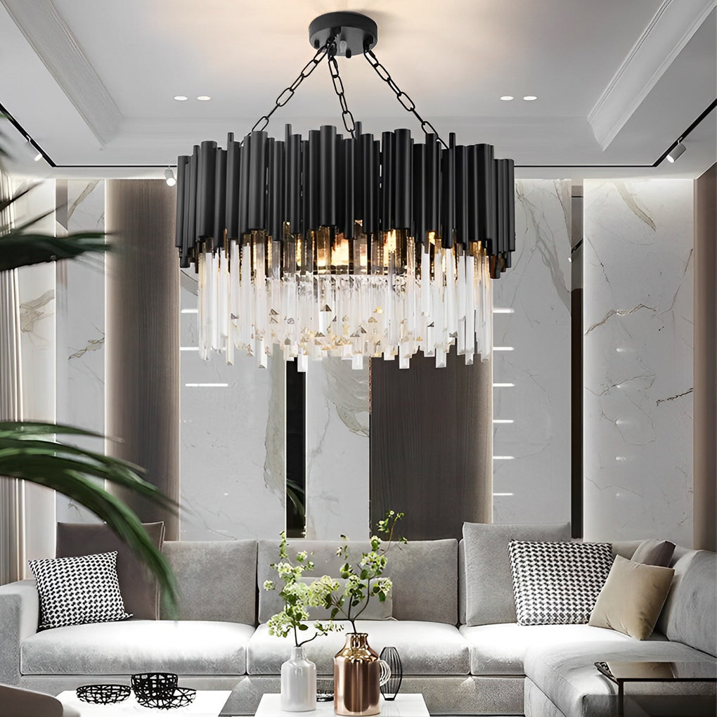 Nordalight Clear Crystal Chandelier Black Metal Circular Integrated LED Modern Nordic