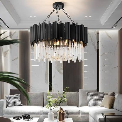 Nordalight Clear Crystal Chandelier Black Metal Circular Integrated LED Modern Nordic