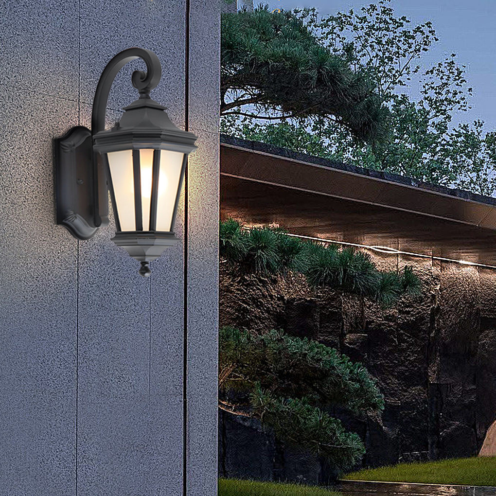 European Style Outdoor Wall Lantern Black Frosted Glass E27 2 Sizes Waterproof