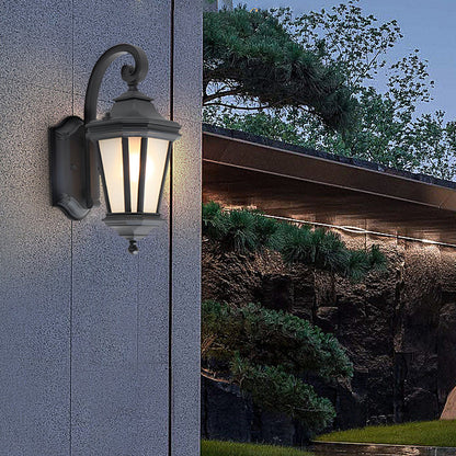 European Style Outdoor Wall Lantern Black Frosted Glass E27 2 Sizes Waterproof