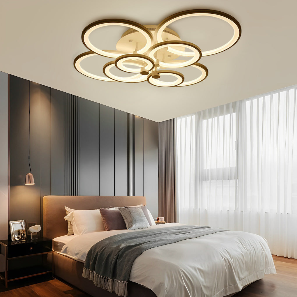 Multi-Ring Cluster Semi-Flush Mount Ceiling Light — Modern Contemporary Metal Acrylic LED 6 Light White Black Coffee