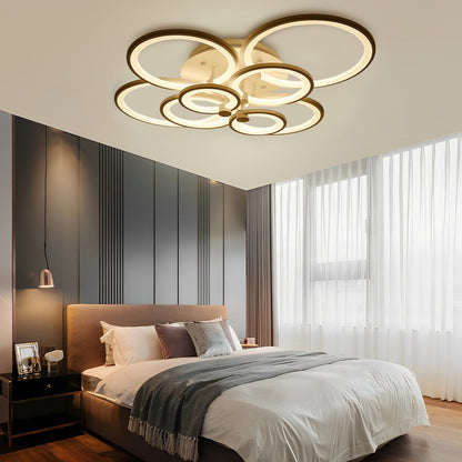 Multi-Ring Cluster Semi-Flush Mount Ceiling Light — Modern Contemporary Metal Acrylic LED 6 Light White Black Coffee